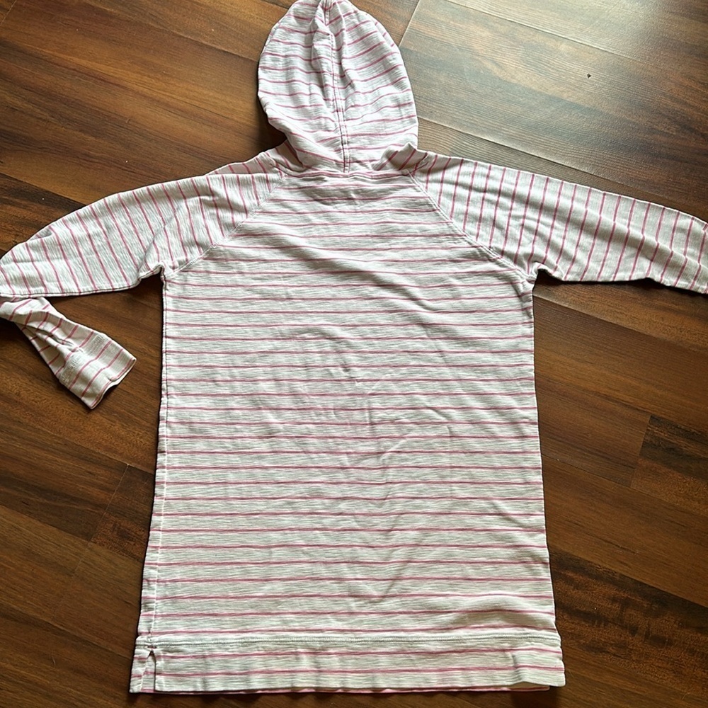 Southern Tide Oversized Hooded Shirt Women Size Small, White with Pink Stripes - Picture 5 of 11
